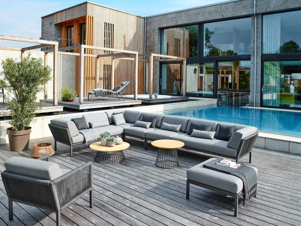 Solpuri Grid Table basse Ø 45cm h: 45cm - Alu Anthracite / Plateau Teck