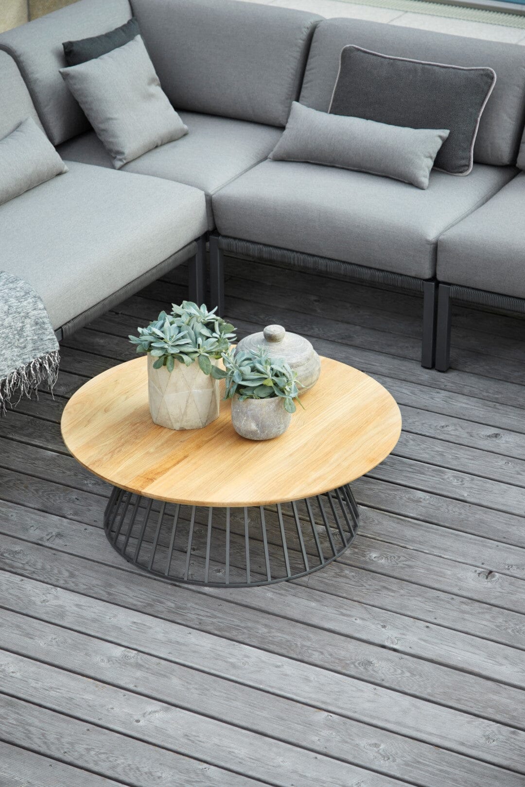 Solpuri Grid Table basse Ø 45cm h: 45cm - Alu Anthracite / Plateau Teck