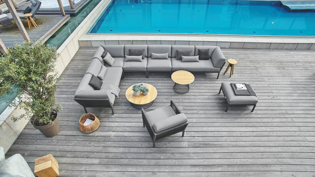 Solpuri Grid Table basse Ø 70cm h: 45cm - Alu Anthracite / Plateau Teck