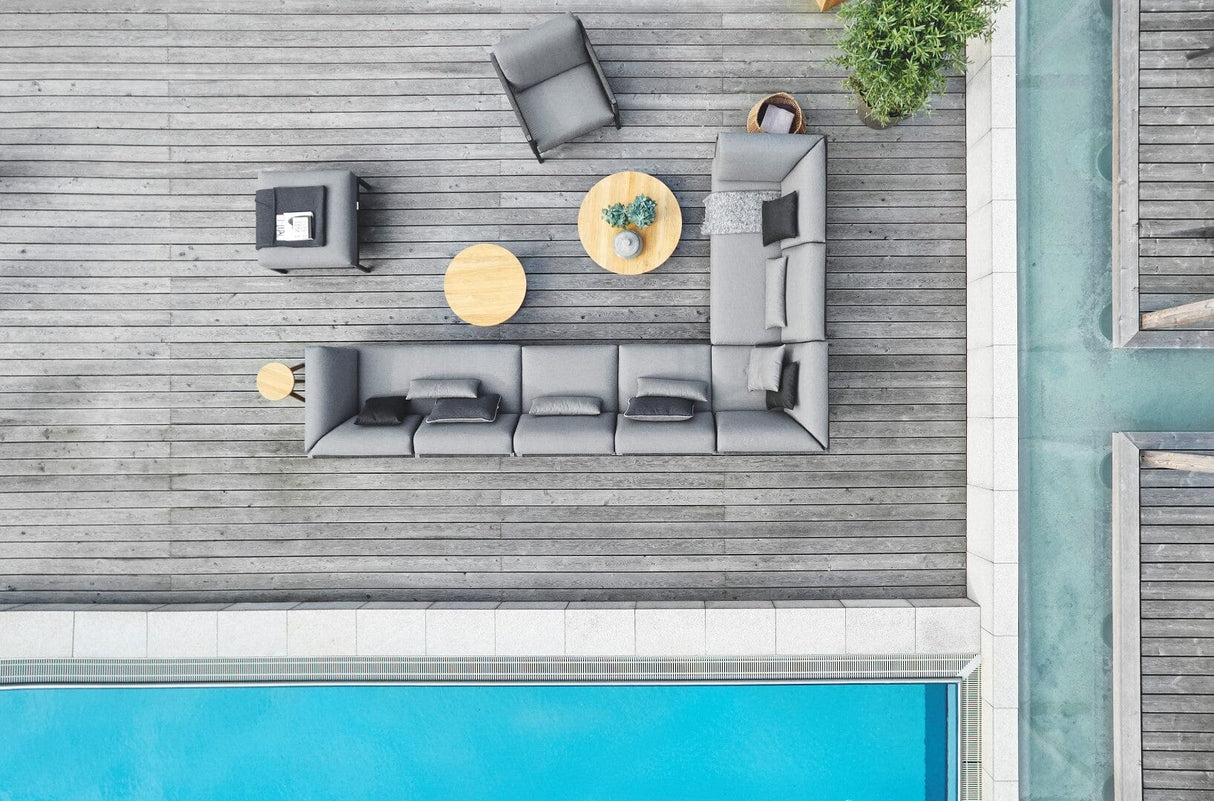 Solpuri Grid Table basse Ø 90cm h: 45cm - Alu Anthracite / Plateau Teck