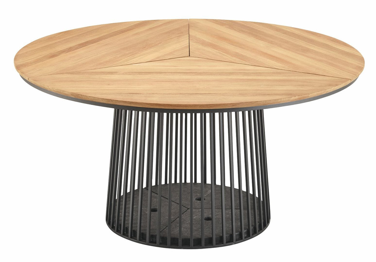 Solpuri Grid Table repas Ø 150cm - Alu Anthracite / Plateau Teck Teak