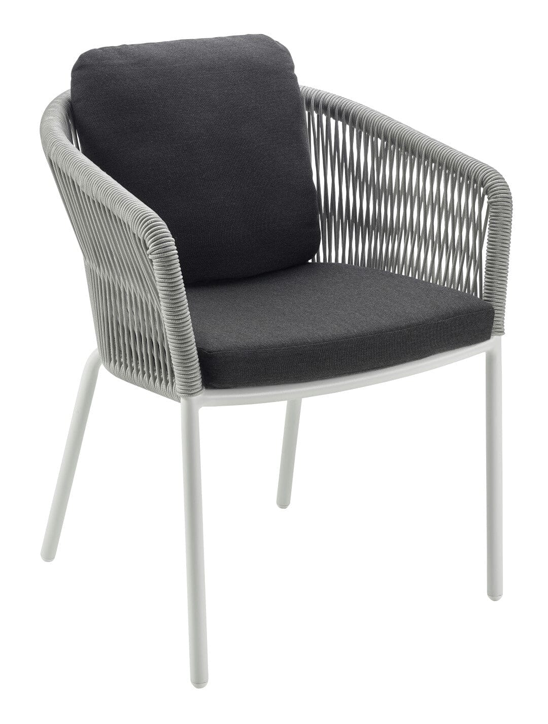 Solpuri Loop Fauteuil repas avec Coussin d'assise / Coussin de dossier carré 42 x 42cm - Alu String-Flex White-grey