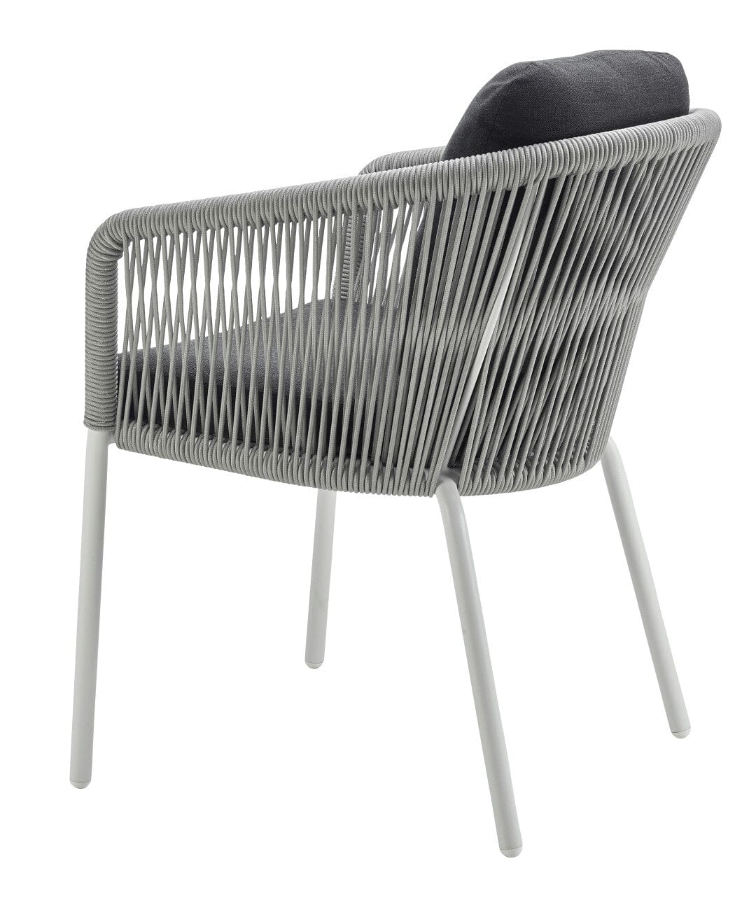 Solpuri Loop Fauteuil repas avec Coussin d'assise / Coussin de dossier carré 42 x 42cm - Alu String-Flex White-grey