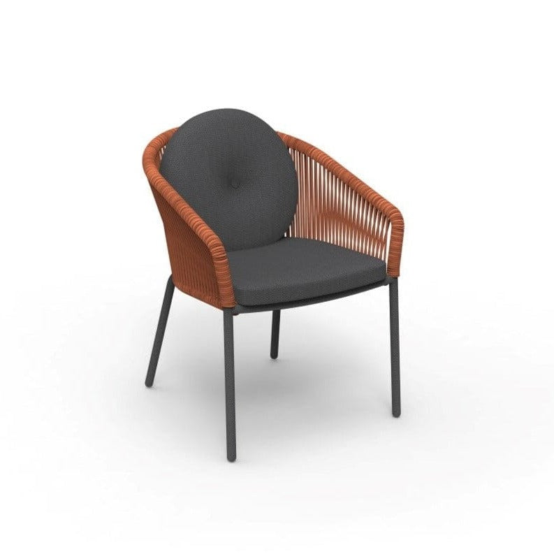 Solpuri Loop Fauteuil repas avec Coussin d'assise / Coussin de dossier rond Ø 42cm - Alu String-Flex terracotta Premium Bombay graphite 628