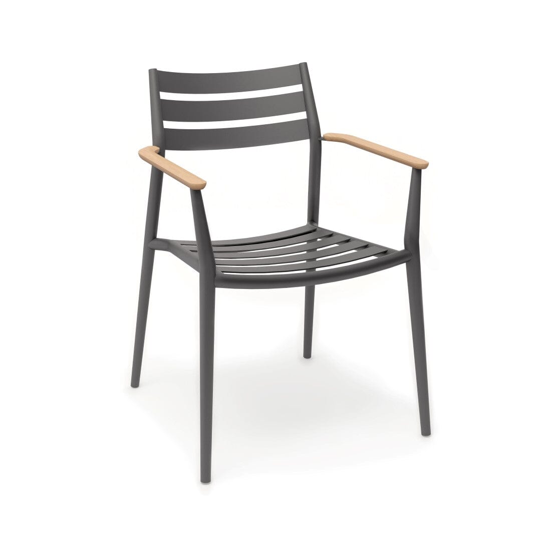 Solpuri Pia Fauteuil empilable Aluminium - Accoudoirs teck Alu Anthracite