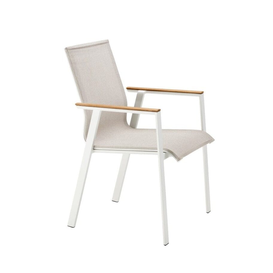 Solpuri Soul Fauteuil empilable - Accoudoirs teck Alu White / Toile Softex Shell