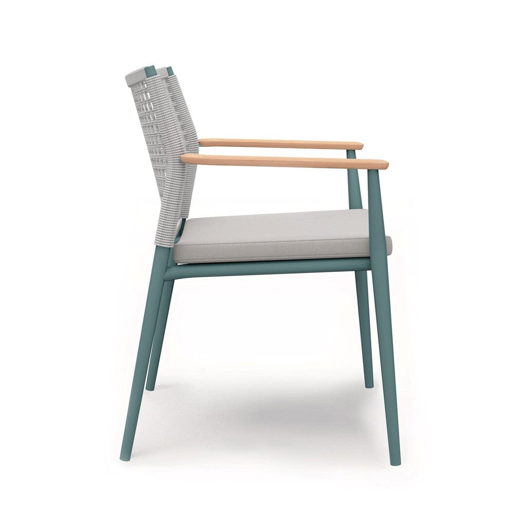 Solpuri Vera Fauteuil empilable - Accoudoirs teck - avec Coussin d'assise - Alu petrol / String Flex White grey