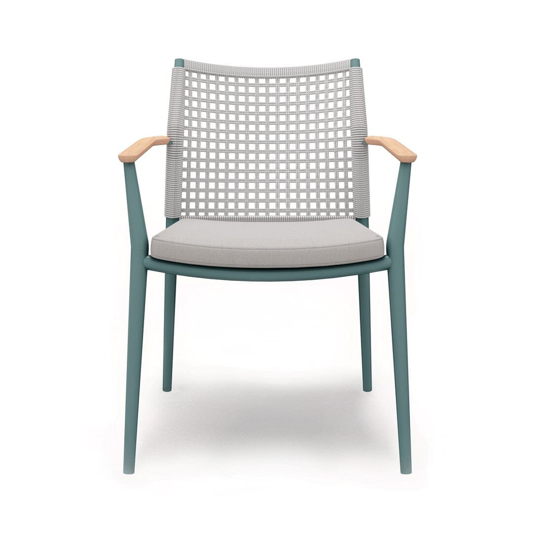 Solpuri Vera Fauteuil empilable - Accoudoirs teck - avec Coussin d'assise - Alu petrol / String Flex White grey