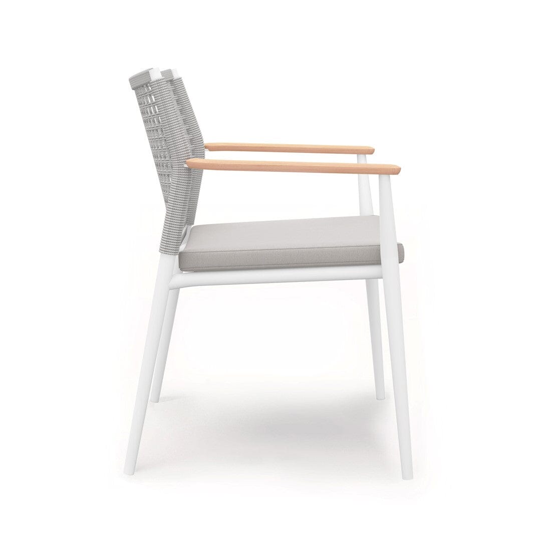 Solpuri Vera Fauteuil empilable - Accoudoirs teck - avec Coussin d'assise - Alu White / String Flex White grey