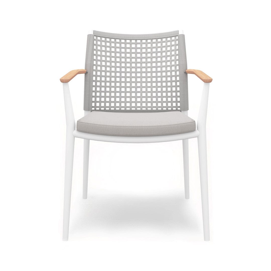 Solpuri Vera Fauteuil empilable - Accoudoirs teck - avec Coussin d'assise - Alu White / String Flex White grey
