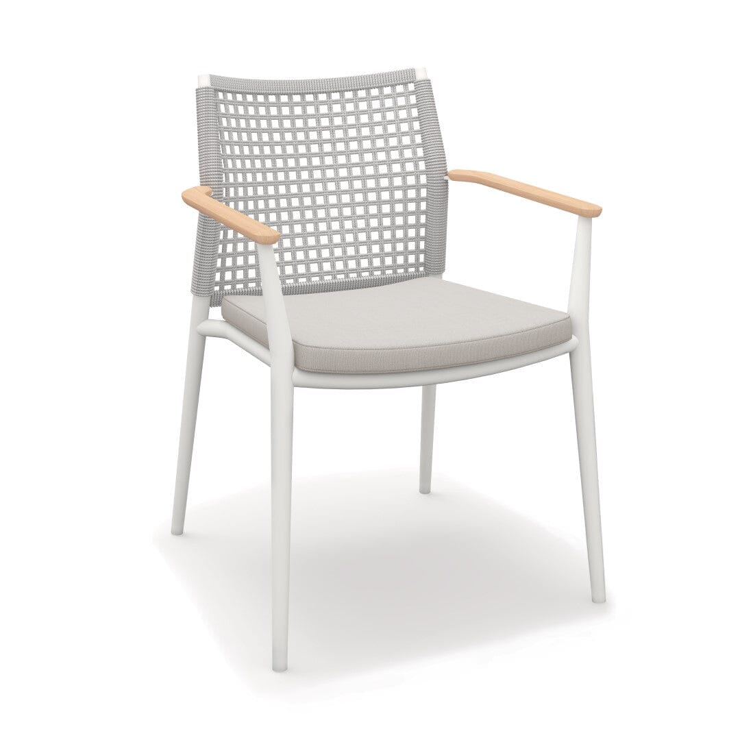 Solpuri Vera Fauteuil empilable - Accoudoirs teck - avec Coussin d'assise - Alu White / String Flex White grey Premium Bombay anthracite 626