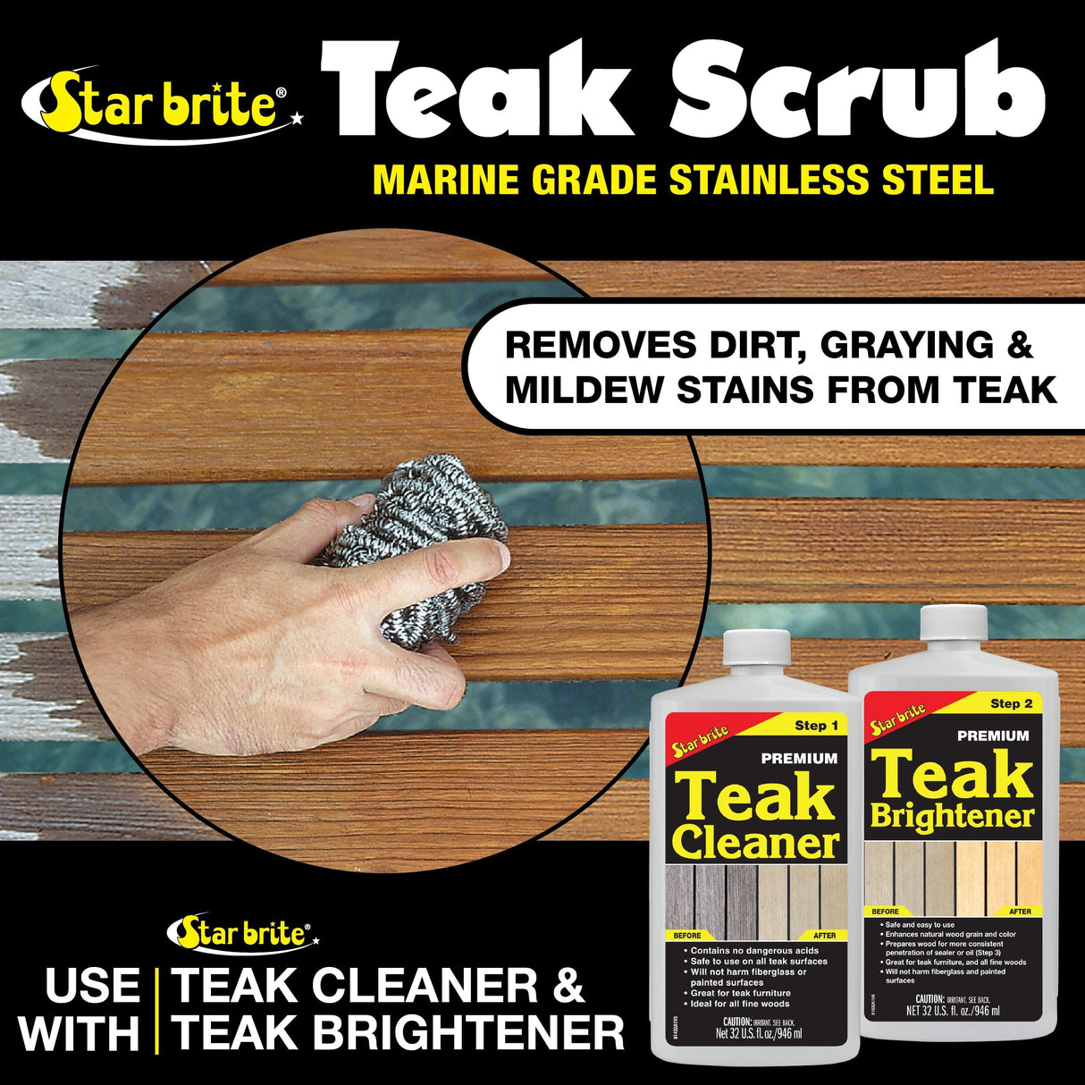 Starbrite Teak Scrub, Paille de fer en inox pour le nettoyage du Teck