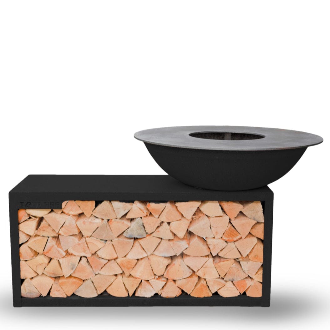 Tiger Fire 112 Island Black Ø112cm Foyer Brasero avec stockage bois H: 103cm