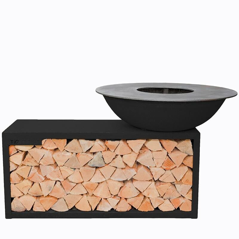 Tiger Fire 112 Island Black Ø112cm Foyer Brasero avec stockage bois H: 103cm Black