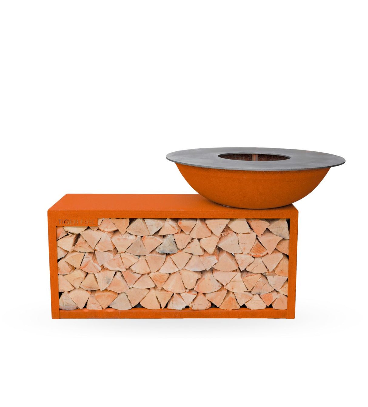 Tiger Fire 112 Island Corten Ø112cm Foyer Brasero avec stockage bois H: 103cm