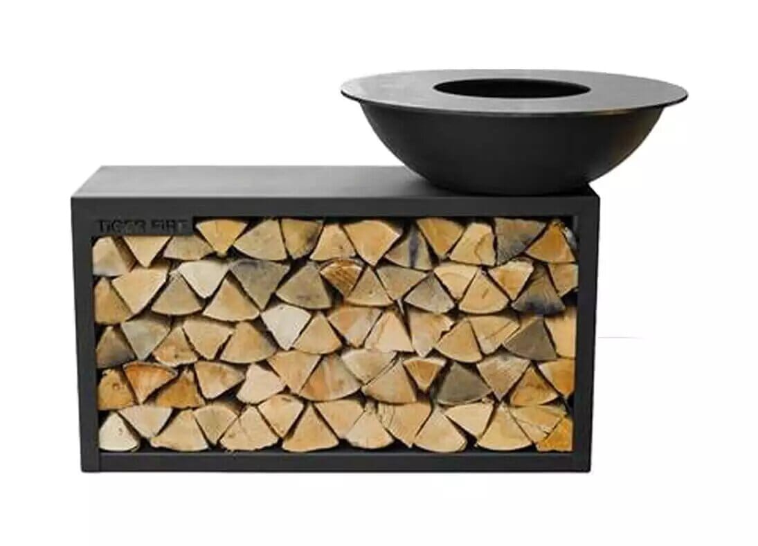 Tiger Fire 88 Island Black Ø88cm Foyer Brasero avec stockage bois H: 97cm Black