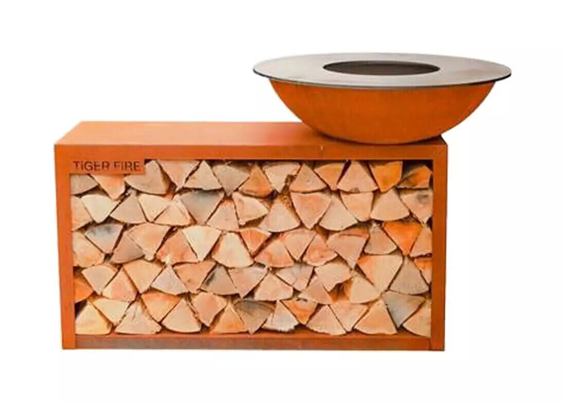 Tiger Fire 88 Island Corten Ø88cm Foyer Brasero avec stockage bois H: 97cm Corten