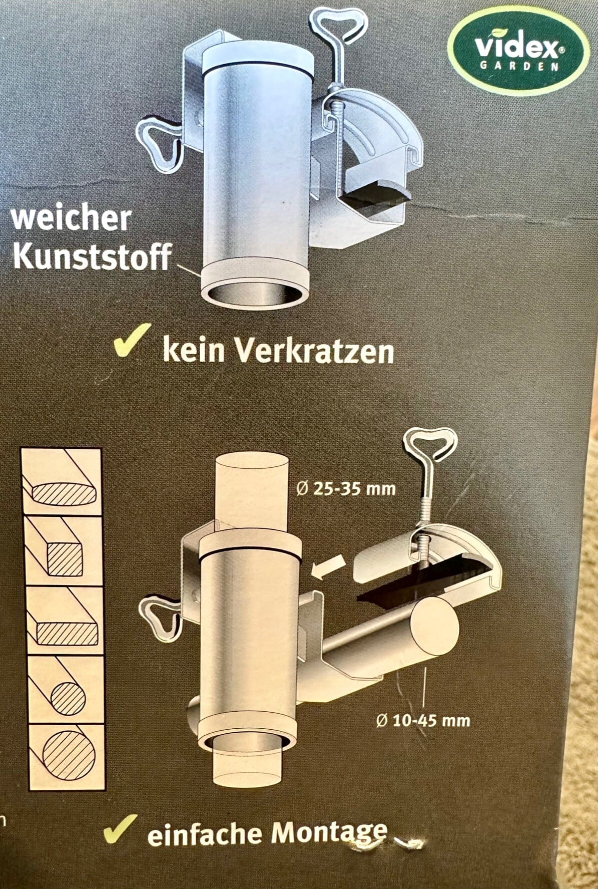 Videx Fixation pour balustrades horizontales Support pour parasol Ø25/Ø35mm Acier laqué blanc