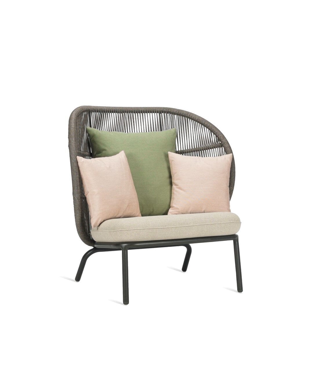 Vincent Sheppard Kodo Cocoon Fauteuil lounge Haut dossier avec coussins Fossil Grey Set Combi 1 Almond (Almond + Olive green + Blush)