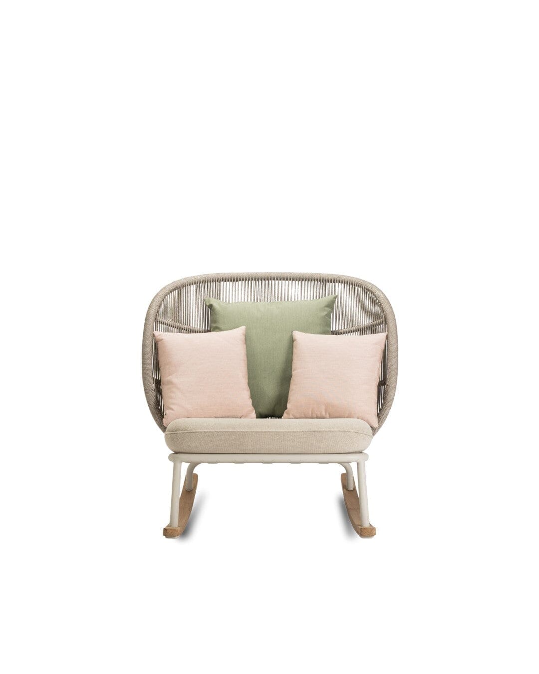 Vincent Sheppard Kodo Rocking chair Haut dossier avec coussins Dune white Set Combi 1 Almond (Almond + Olive green + Blush)
