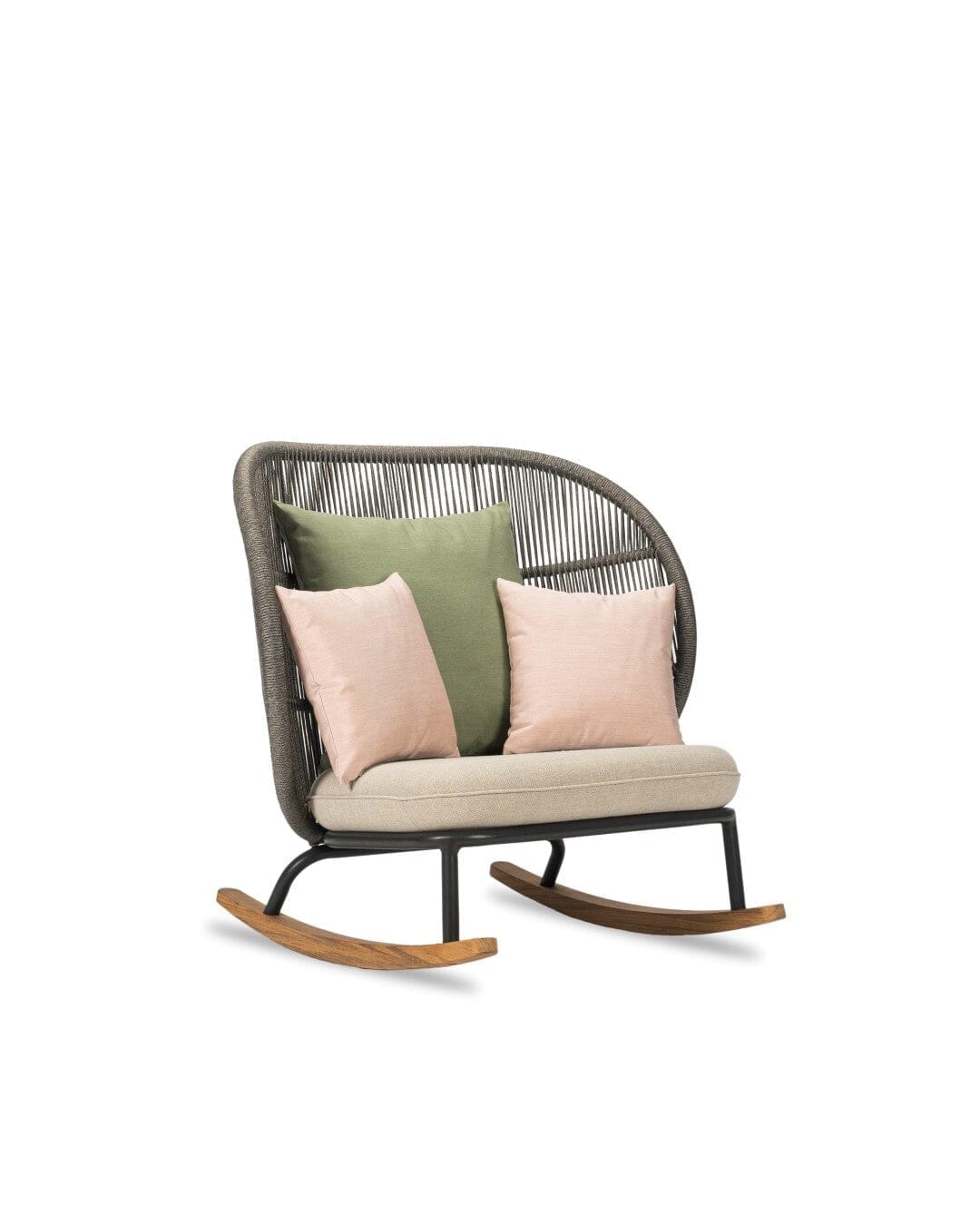 Vincent Sheppard Kodo Rocking chair Haut dossier avec coussins Fossil Grey Set Combi 1 Almond (Almond + Olive green + Blush)