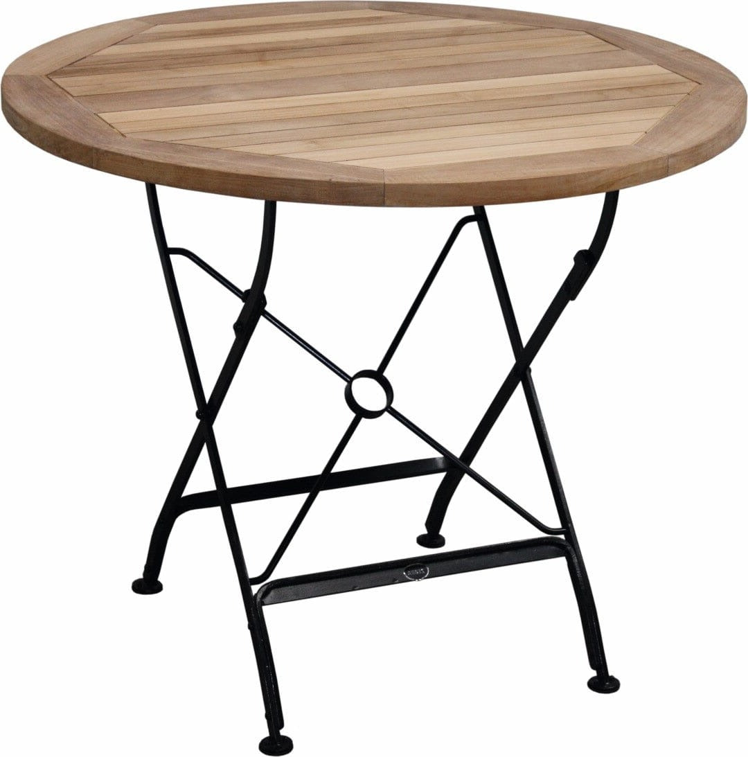 Zebra Florence Table repas pliante Ø 90cm teck / acier Noir / Teck Naturel