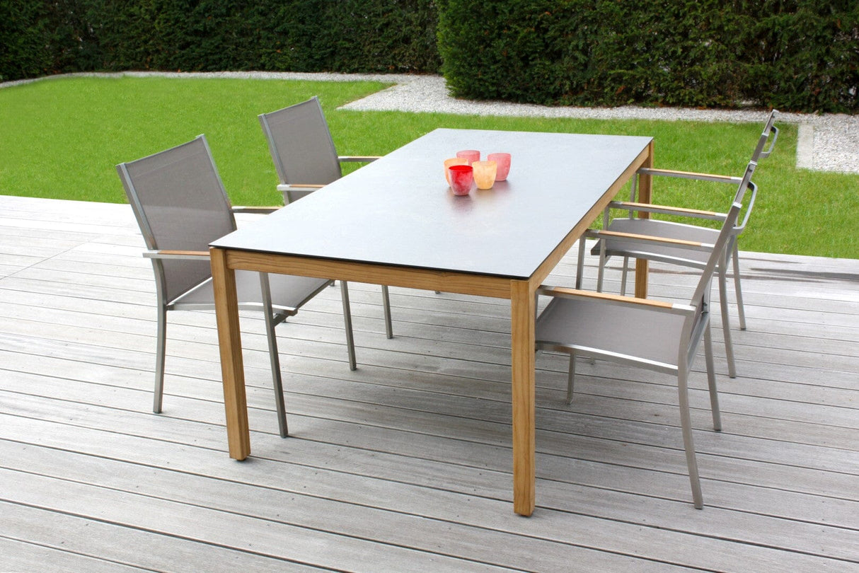 Zebra One Fauteuil inox avec accoudoirs teck