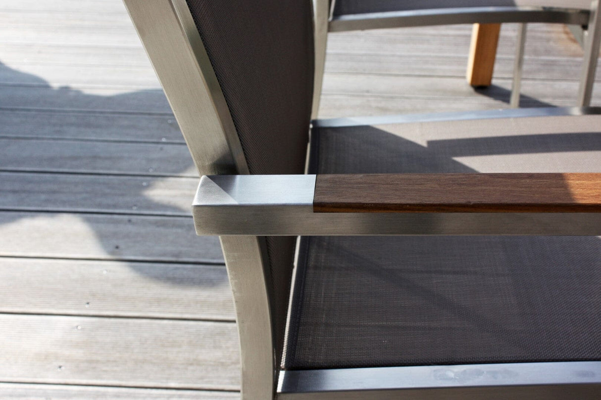 Zebra One Fauteuil inox avec accoudoirs teck