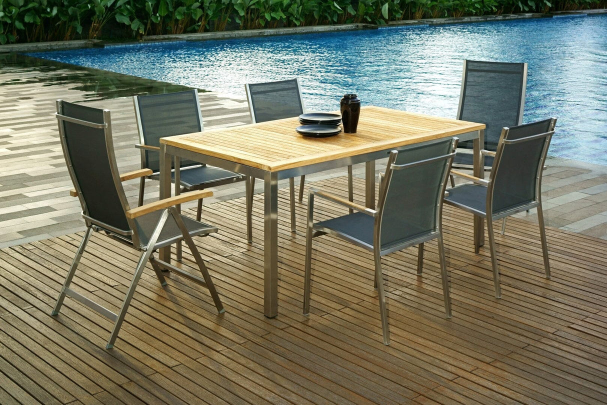 Zebra One Fauteuil inox avec accoudoirs teck