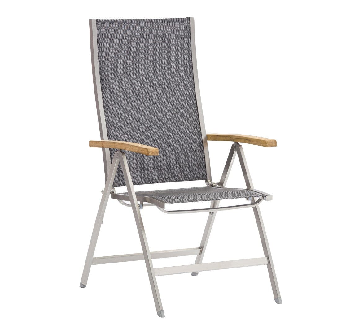 Zebra One Fauteuil multipositions inox avec accoudoirs teck Dark Platinum