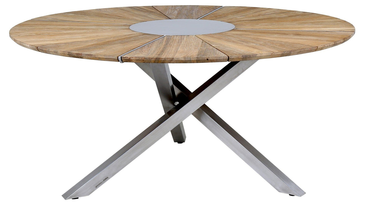 Zebra Oryx Edge Table repas Ø160 cm Plateau avec champ suisse Inox / Teck