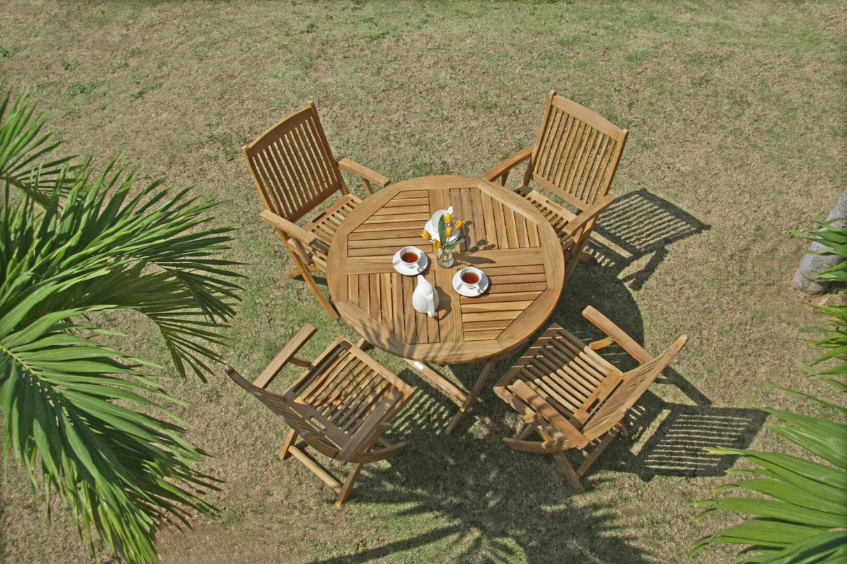 Zebra Poker Table repas pliante Ø110cm en teck