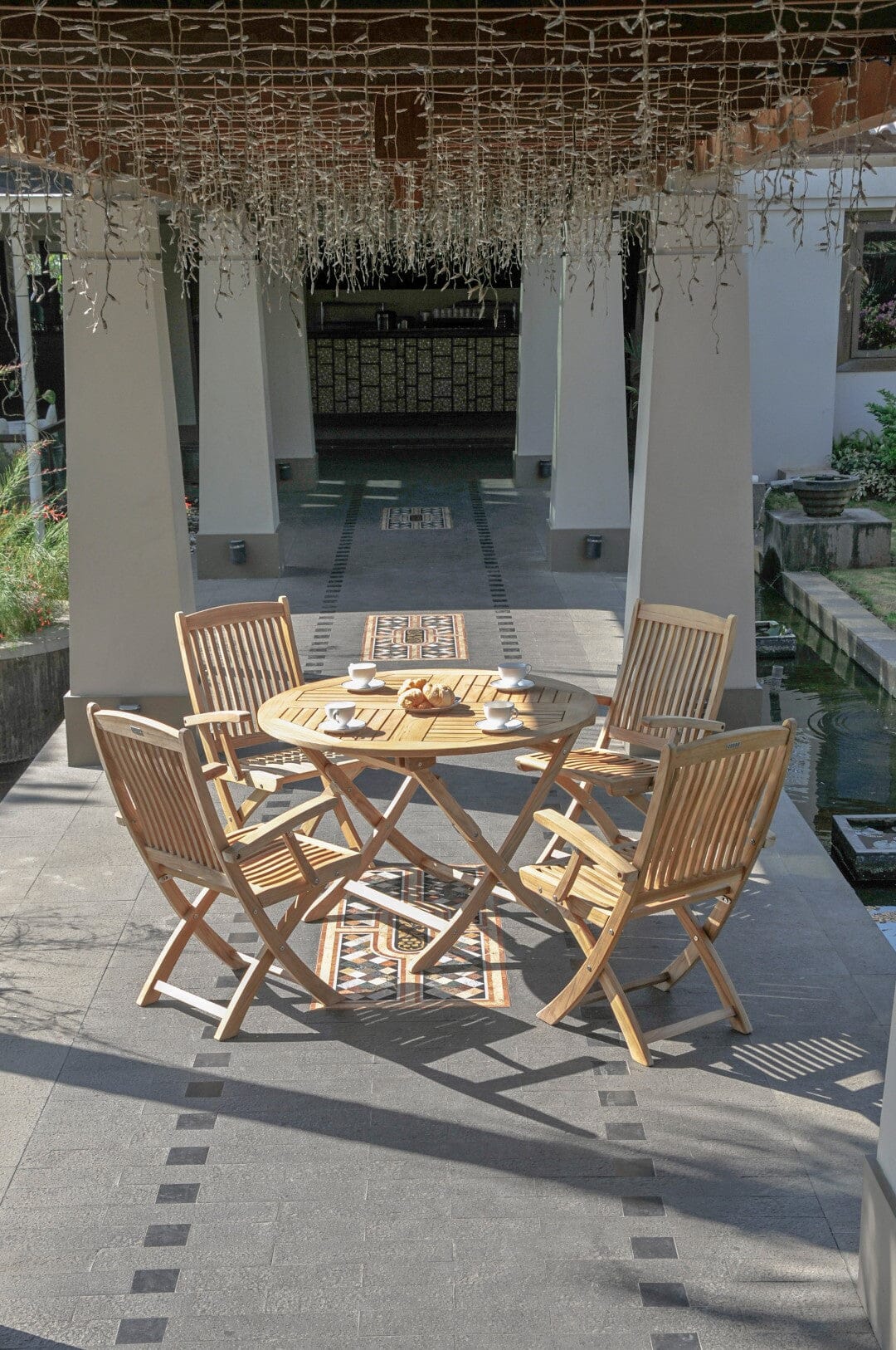 Zebra Poker Table repas pliante Ø110cm en teck