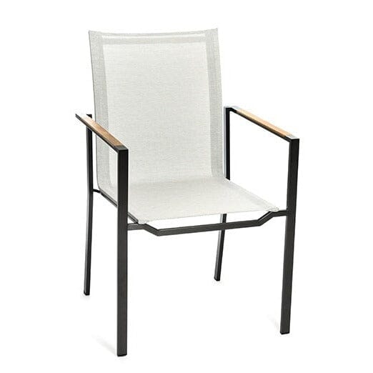 Zumsteg Slim Fauteuil repas inox chromé noir Inox chromé noir - Textilène Light grey Teck
