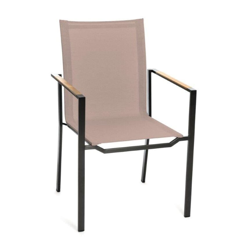 Zumsteg Slim Fauteuil repas inox chromé noir Inox chromé noir - Textilène Taupe Teck