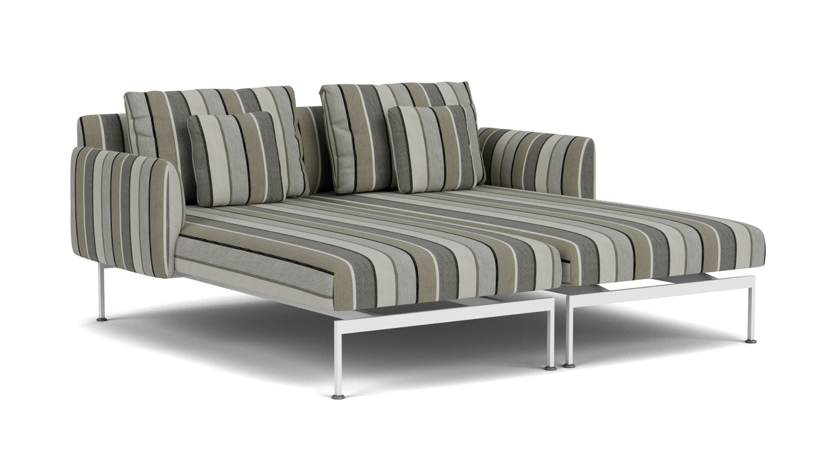 Barlow Tyrie Layout Deep Seating Double Chaise - Double seats et single backs + single low arms - avec coussins Armature Arctic White Quadri Grey 3778