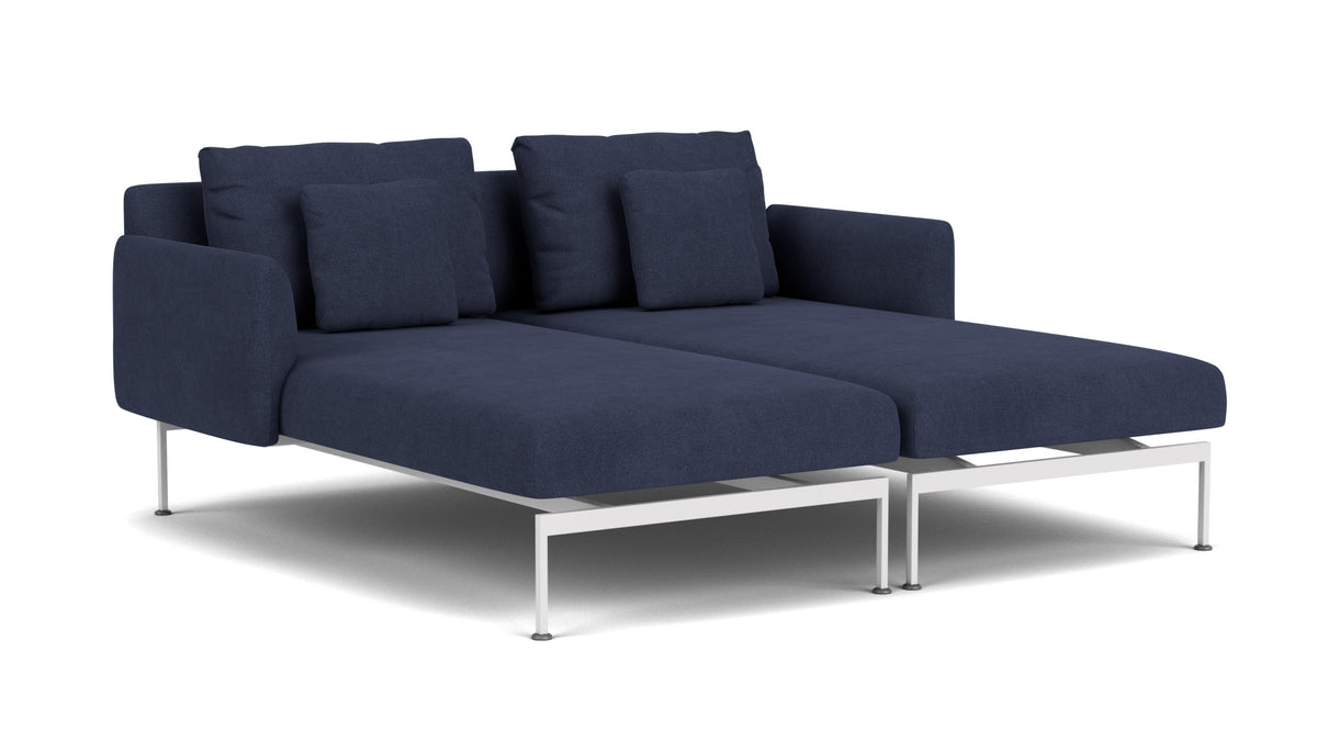 Barlow Tyrie Layout Deep Seating Double Chaise - Double seats et single backs + single low arms - avec coussins Armature Arctic White Indigo 18017