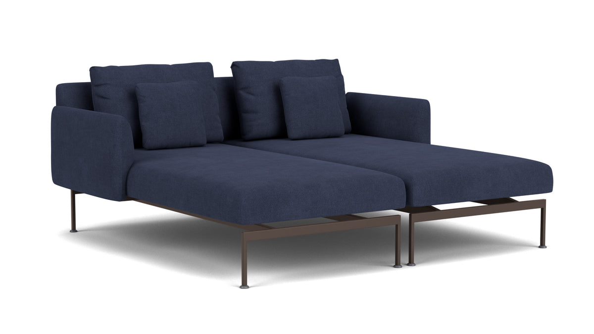 Barlow Tyrie Layout Deep Seating Double Chaise - Double seats et single backs + single low arms - avec coussins Armature Forge Grey Indigo 18017