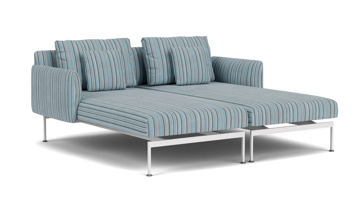 Barlow Tyrie Layout Deep Seating Double Chaise - Double seats et single backs + single low arms - avec coussins Armature Arctic White Porto Blue Chine 3776