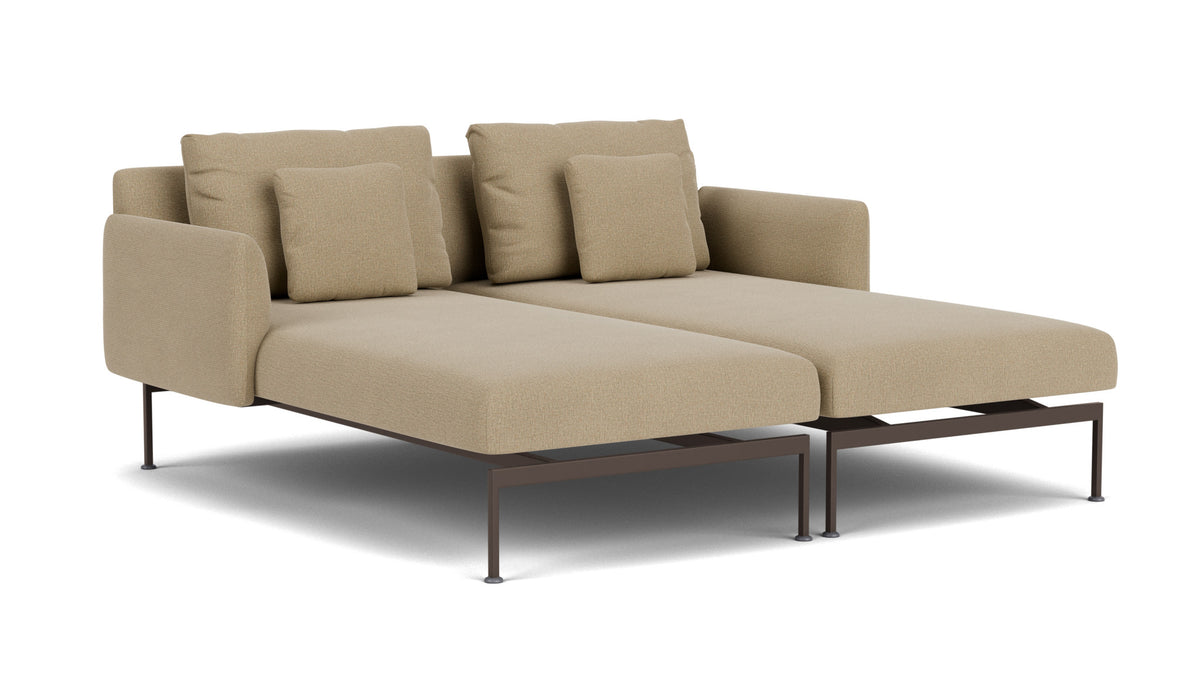 Barlow Tyrie Layout Deep Seating Double Chaise - Double seats et single backs + single low arms - avec coussins Armature Forge Grey Heather Beige 5476