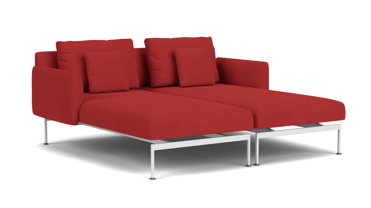 Barlow Tyrie Layout Deep Seating Double Chaise - Double seats et single backs + single low arms - avec coussins Armature Arctic White Paris Red 3728