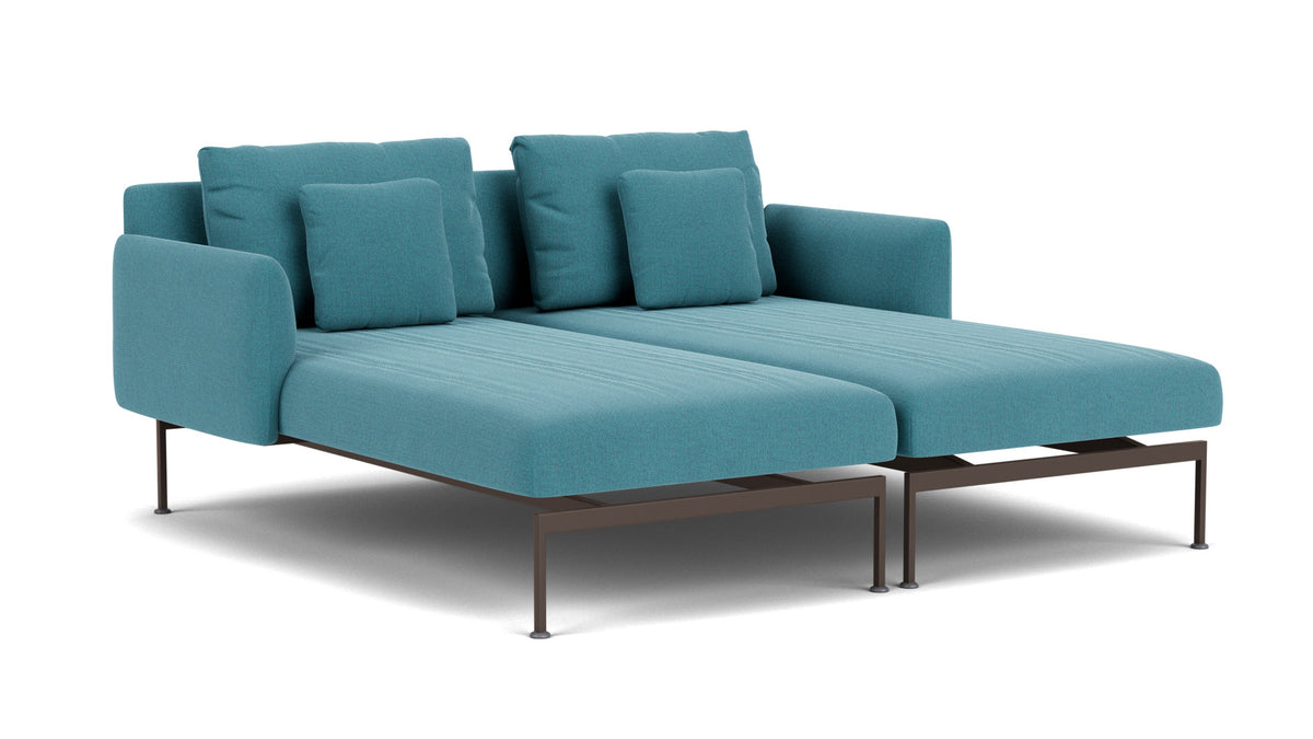 Barlow Tyrie Layout Deep Seating Double Chaise - Double seats et single backs + single low arms - avec coussins Armature Forge Grey Adriatic Blue 3941