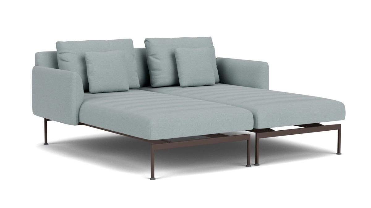 Barlow Tyrie Layout Deep Seating Double Chaise - Double seats et single backs + single low arms - avec coussins Armature Forge Grey Frosty Chine 10025