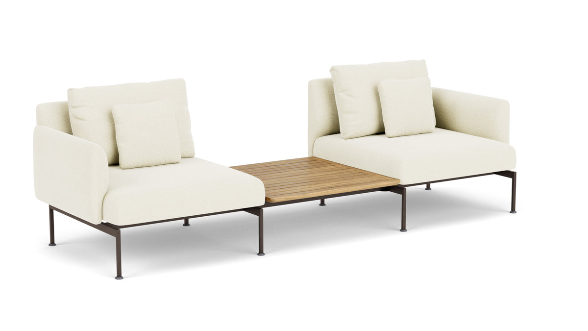 Barlow Tyrie Layout Deep Seating Companion Set - with Low Arms (two 1LYMB1 with low arms et bridging table 2LYB08) - avec coussins Armature Forge Grey Natural 5404