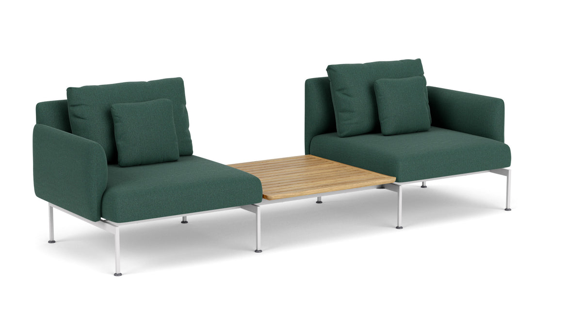 Barlow Tyrie Layout Deep Seating Companion Set - with Low Arms (two 1LYMB1 with low arms et bridging table 2LYB08) - avec coussins Armature Arctic White Natte Ivy 10232