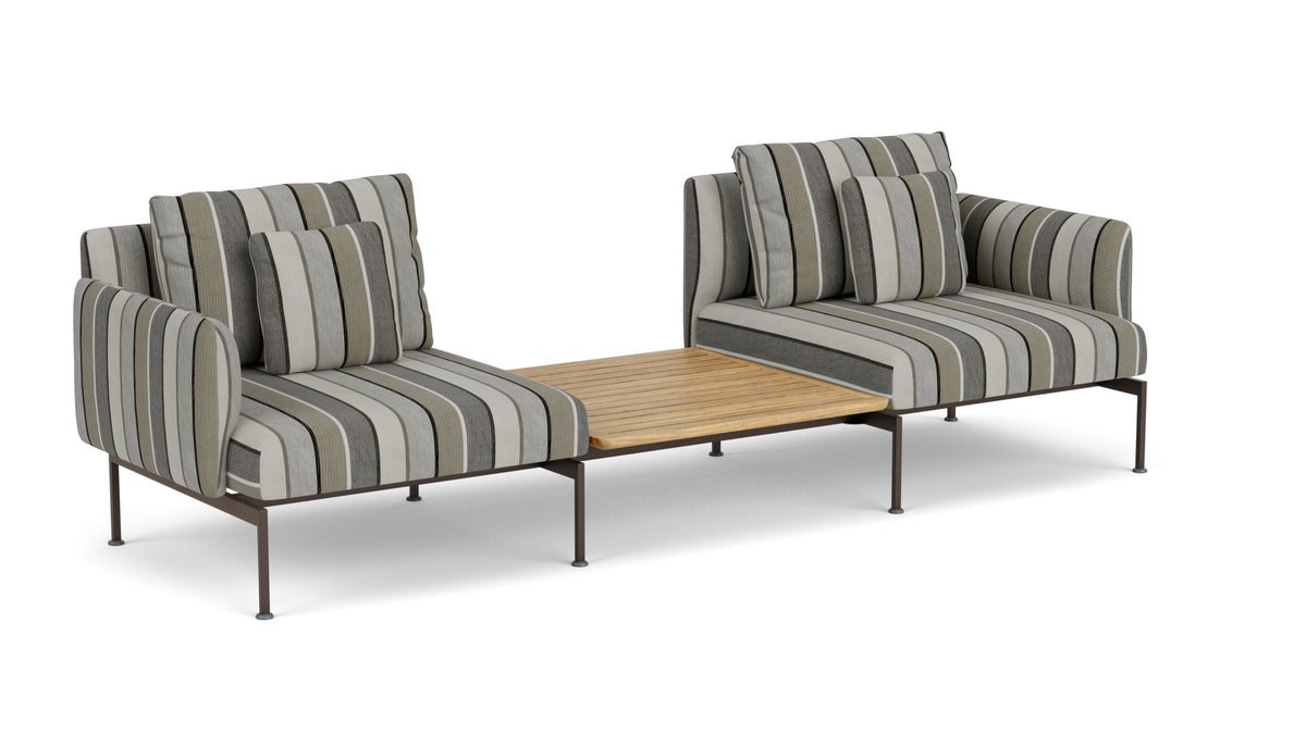 Barlow Tyrie Layout Deep Seating Companion Set - with Low Arms (two 1LYMB1 with low arms et bridging table 2LYB08) - avec coussins Armature Forge Grey Quadri Grey 3778