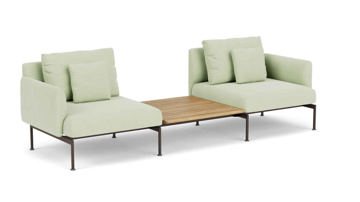 Barlow Tyrie Layout Deep Seating Companion Set - with Low Arms (two 1LYMB1 with low arms et bridging table 2LYB08) - avec coussins Armature Forge Grey Mint 3967