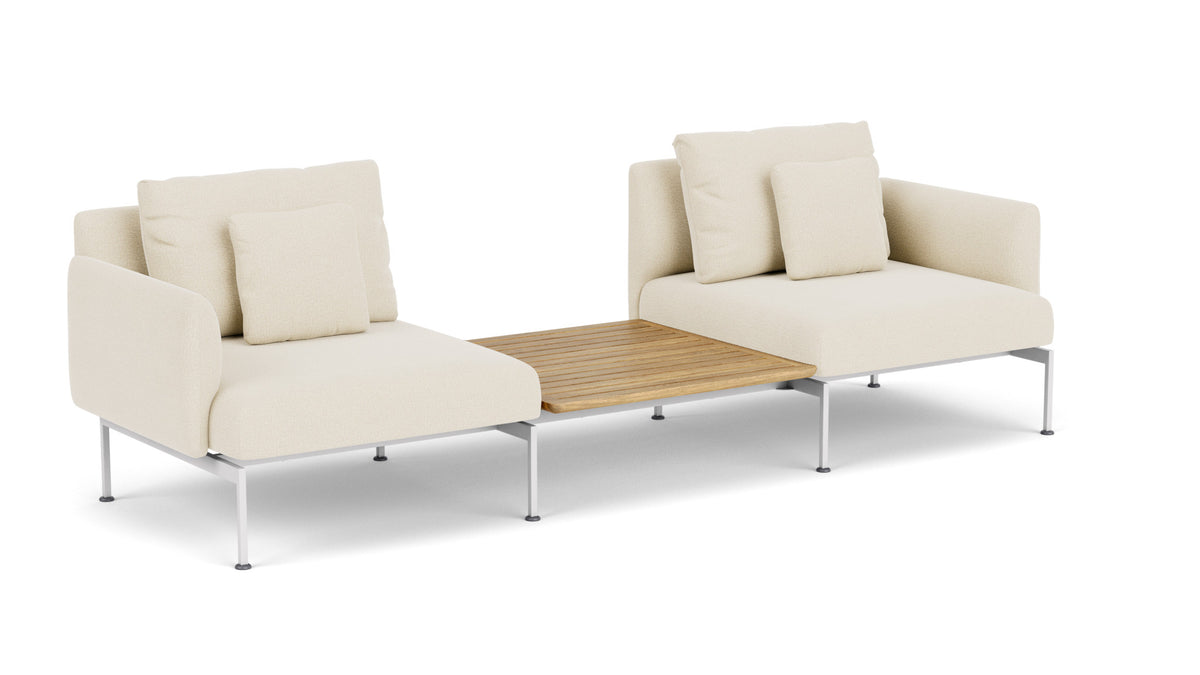 Barlow Tyrie Layout Deep Seating Companion Set - with Low Arms (two 1LYMB1 with low arms et bridging table 2LYB08) - avec coussins Armature Arctic White Canvas 5453