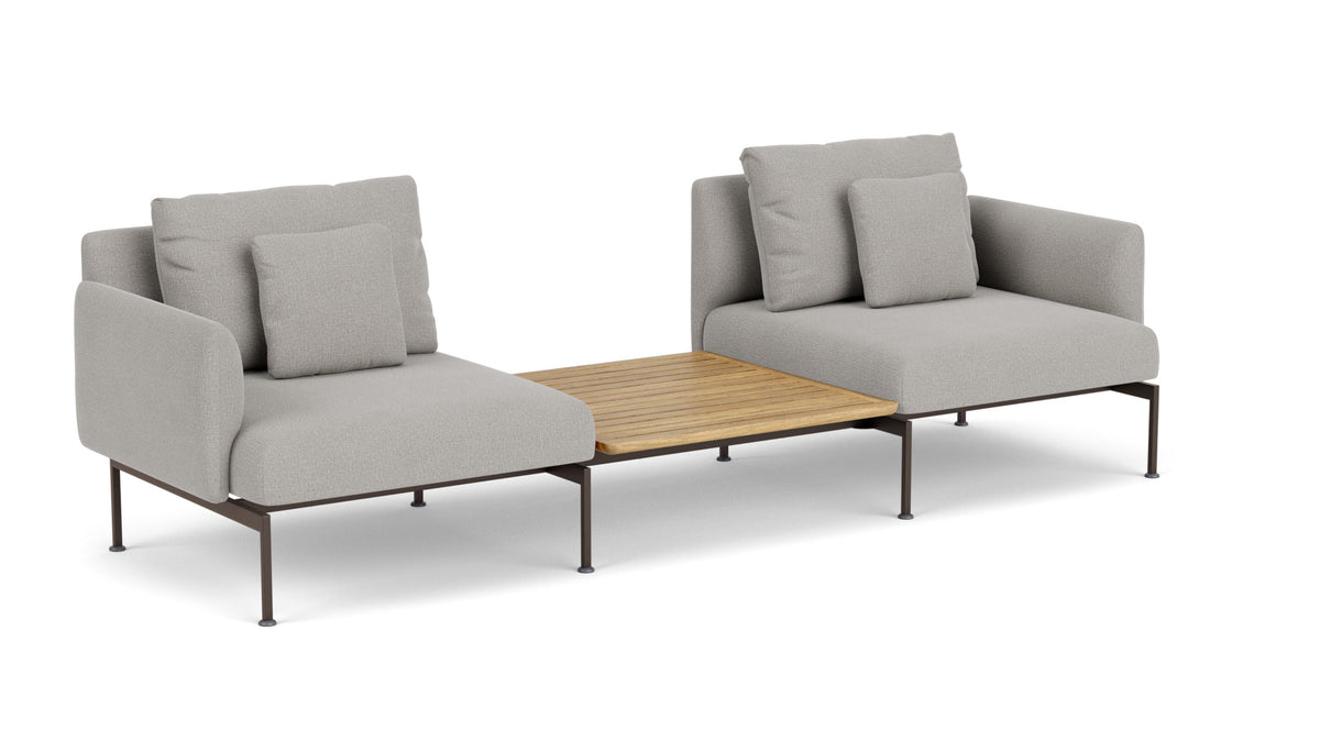 Barlow Tyrie Layout Deep Seating Companion Set - with Low Arms (two 1LYMB1 with low arms et bridging table 2LYB08) - avec coussins Armature Forge Grey Lead Chine 3756