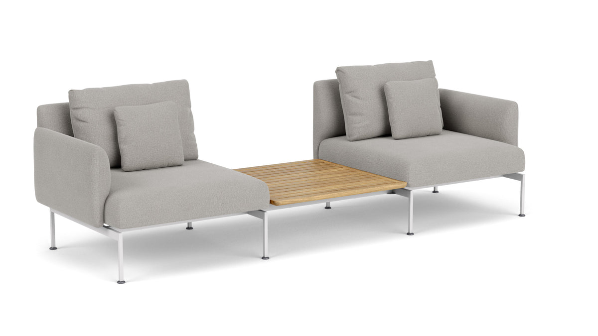 Barlow Tyrie Layout Deep Seating Companion Set - with Low Arms (two 1LYMB1 with low arms et bridging table 2LYB08) - avec coussins Armature Arctic White Lead Chine 3756